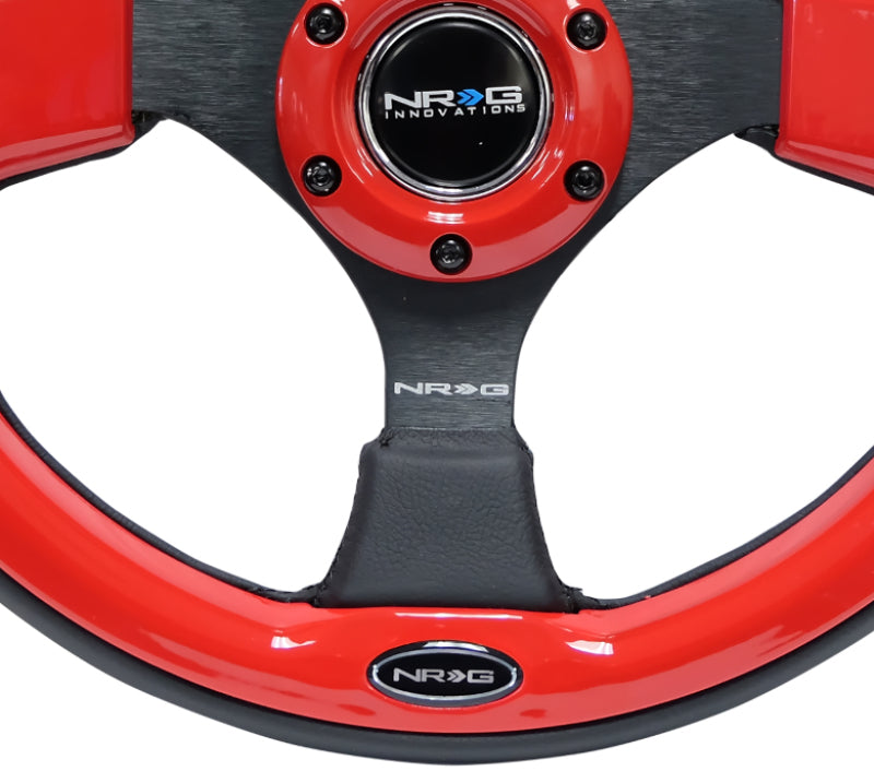 NRG Reinforced Steering Wheel (320mm) Blk w/Red Trim & 5mm 3-Spoke