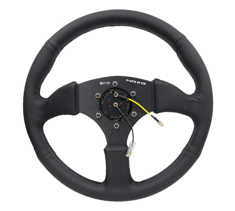 NRG Reinforced Steering Wheel (350mm / 2.5in. Deep) Blk Leather Comfort Grip w/5mm Matte Blk Spokes