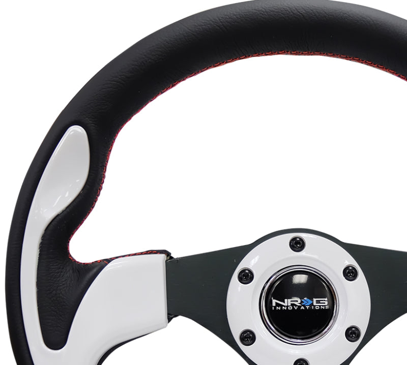 NRG Reinforced Steering Wheel (320mm) Blk w/White Trim & 4mm 3-Spoke